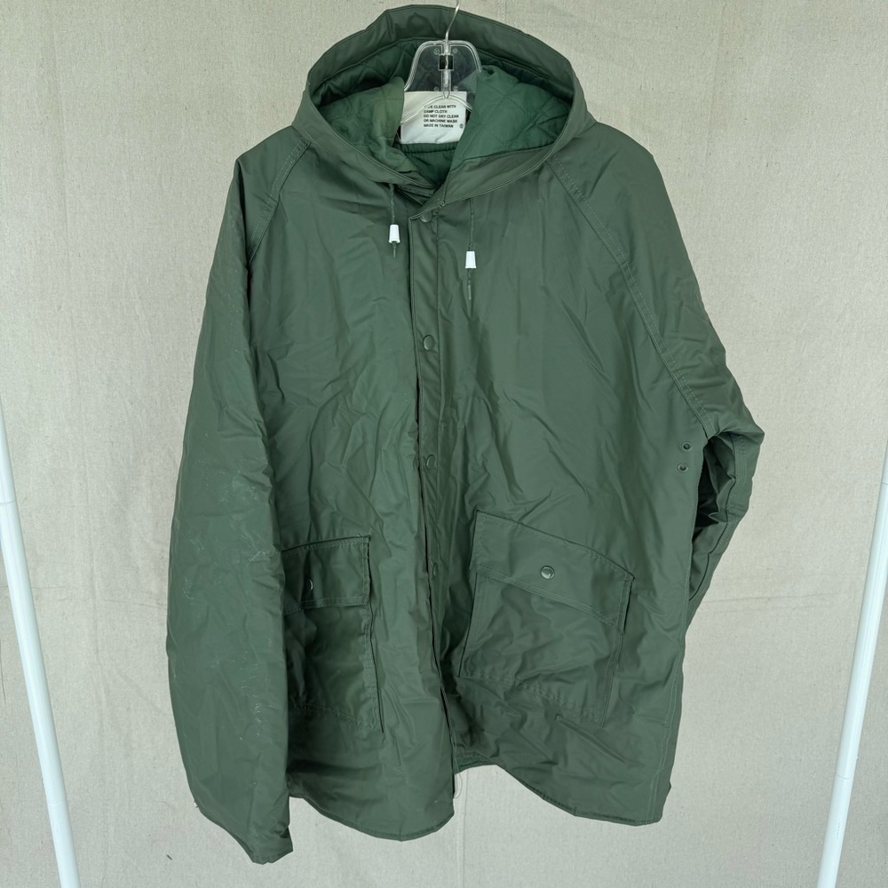 Vintage Duck Bay Size L Green Utility Hooded Outdoor Rain Jacket